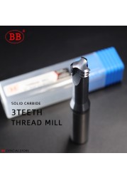 BB Thread Mill Coated Solid Carbide 3 Teeth Mini ISO UNC UNF Pitch CNC Internal Machining Cutter Tool M3 M4 M5 M6 M8 Tap