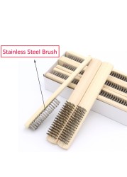 3pcs Wood Handle Stainless Steel Wire Brush Copper Brush for Industrial Appliances Surface/Inner Polishing Grinding Cleaning