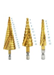 4-12mm 4-20mm 4-32mm HSS Straight Groove Step Drill Bit Wood Metal Hole Cutter Core Drill Power Tool Kit Drill Tool