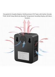 CO2 متر كاشف جودة الهواء CO2 اختبار مع ثاني أكسيد الكربون TVOC HCHO قيمة الكهرباء كمية درجة الحرارة الرطوبة الكاشف