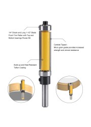 1/4" Shank Milling Cutter Straight Router Bit with Up and Down Bearing Double Bearing Trimming Cutter Woodworking Tools