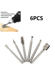 6pcs HSS Rotary Tool Multi Burr Router Router Bit Mill Cutter Attachment Drill Bits For Metal Milling Rotary Power Tools