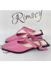 Rimocy Women's Brand Design T-Strap Pumps Summer 2022 PU Square Toe Mid Cake Boxes Woman Mixed Colors Sandalias Mujer Black