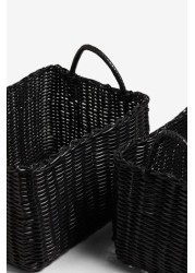 Plastic Wicker Storage Set of 2 Baskets