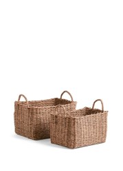 Plastic Wicker Storage Set of 2 Baskets