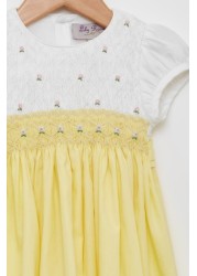 Trotters London Lemon Rose Hand Smocked Yellow Dress