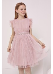 Maya Girl Embellished Waist Tulle Dress