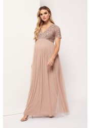 Maya Maternity Delicate Sequin Cap Sleeve Maxi Dress