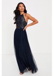 Maya Halterneck Delicate Sequin Maxi Dress Regular