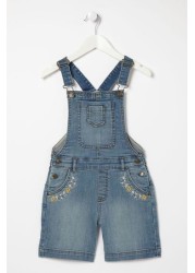 Fat Face Blue Embroidered Dungaree Shorts