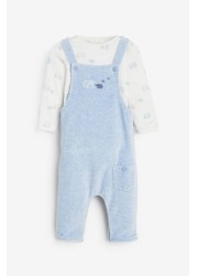 Velour Baby Dungarees And Bodysuit Set (0mths-2yrs)