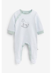 The Little Tailor Blue Stripe Jersey Rocking Horse Sleepsuit