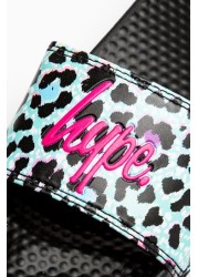 Hype Girls Blue Ice Leopard Sliders