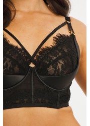 Figleaves Womens Black Sheer Net & Binding Padded Long Line Bra