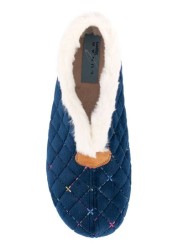 Lunar Blue Jem Fur Trim Slippers