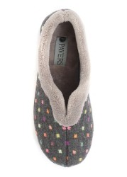 Pavers Ladies Grey Wide Fit Polka Dot Slippers