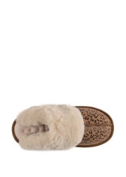 Totes Isotoner Ladies Real Suede Mule with Fur Cuff