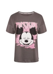 Brand Threads Ladies Official Disney Mickey Mouse BCI Cotton Charcoal T-Shirt Sizes XS-XL