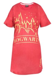 Brand Threads Ladies Official Harry Potter Hogwarts BCI Cotton Red Nightdress Sizes XS-XL