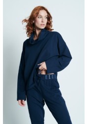 Elle Navy	Blue Loungewear Tie Detail Asymmetric Long Sleeve Top