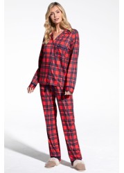 طقم بيجاما جيرسيه حريمي من Hot Squash Red Tartan