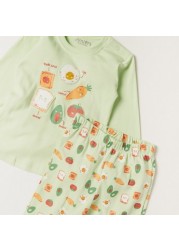 Juniors Printed Round Neck T-shirt and Full Length Pyjama Set