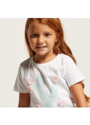 Juniors Printed T-shirt and Striped Pyjama Set