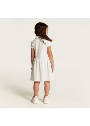 Juniors Solid Dress with Short Sleeves and  Piping Detail