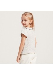 Juniors Jacquard Textured Blouse with Peter Pan Collar