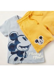 Mickey Mouse Print Crew Neck T-shirt and Shorts Set