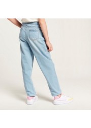 Sanrio Embroidered Denim Pants with Pockets and Button Closure