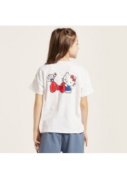 Sanrio Hello Kitty Print T-shirt with Short Sleeves and Round Neck