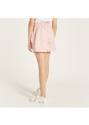 Sanrio Solid Shorts with Tie-Up Waistbelt and Pockets