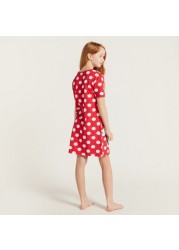 Disney Minnie Mouse Print Night Dress with Short Sleeves