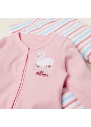 Juniors Embroidered T-shirt with Long Sleeves and Striped Pyjama Set