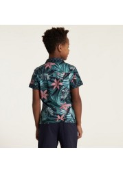 Juniors All Over Print Shirt with Short Sleeves and Button Closure