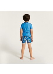 Mickey Mouse Print Rash Guard and Swim Shorts Set