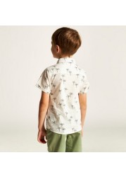 Juniors Tropical Print Shirt with Short Sleeves and Button Closure