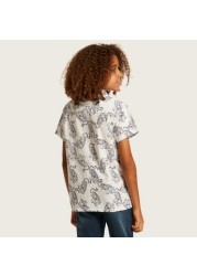 Juniors Printed Shirt with Short Sleeves and Button Closure