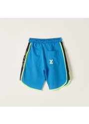 XYZ Printed Shorts with Drawstring Closure and Pocket