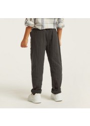 Textured Pants with Elasticated Drawstring Closure and Pockets