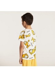 All Over Garfield Print Crew Neck T-shirt with Short Sleeves