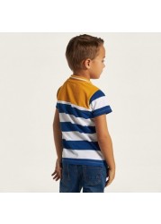 Juniors Striped Polo T-shirt with Short Sleeves and Button Closure