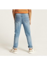 Juniors Solid Denim Jeans with Button Closure and Pockets