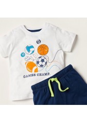 Juniors Printed Crew Neck T-shirt and Shorts Set