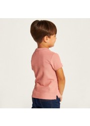 Juniors Solid Polo T-shirt with Short Sleeves and Button Closure