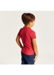 Juniors Solid Polo T-shirt with Short Sleeves and Button Closure