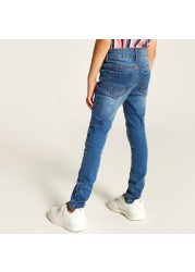 Juniors Solid Denim Jeans with Button Closure and Pockets