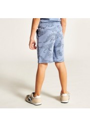 Juniors Dinosaur Print Shorts with Drawstring Closure and Pockets