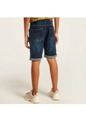 Lee Cooper Solid Denim Shorts with Pockets and Belt Loops